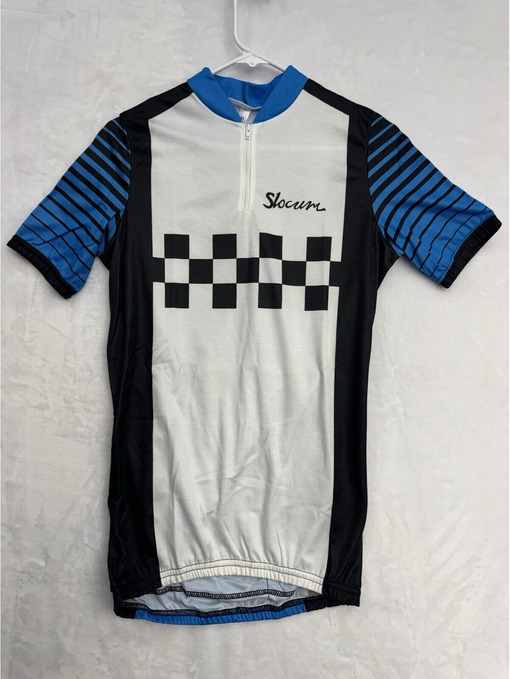 Slocum USA Retro Blue Cycling Shirt M Short Sleeve Back Pocket 90's Vintage Y2K
